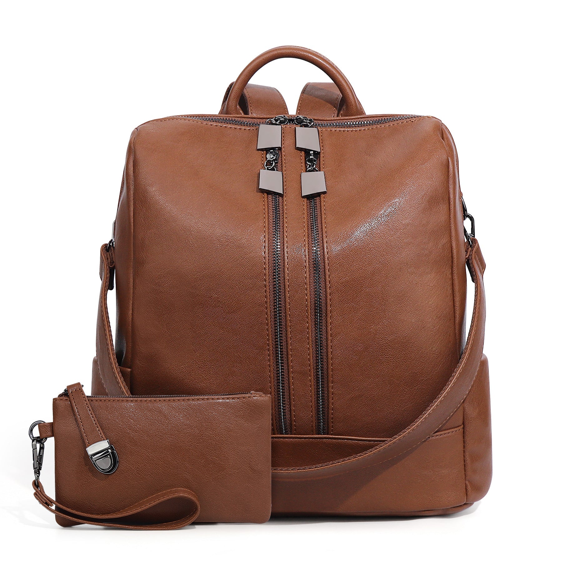 Ounamei Checkered Backpack Purse with a Pouch for Women | Canvas & PU Leather Carry-All Backpack for Daily & Travel Use