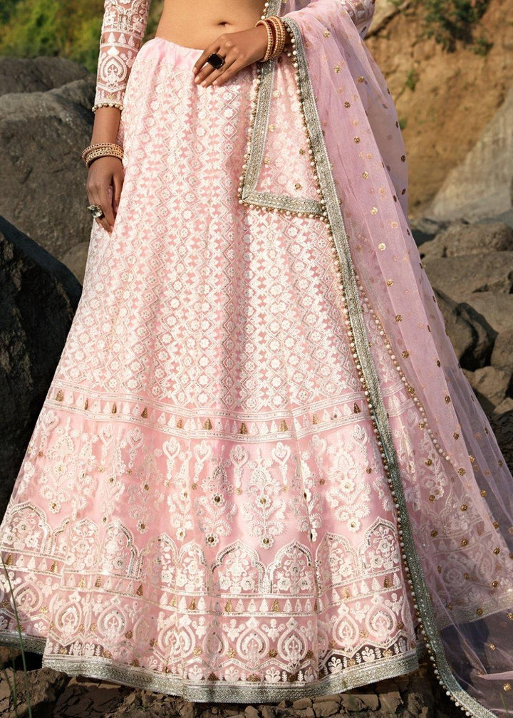 Pale Pink Designer Soft Net Lehenga Choli with Sequins, Thread & Zari work - qivii