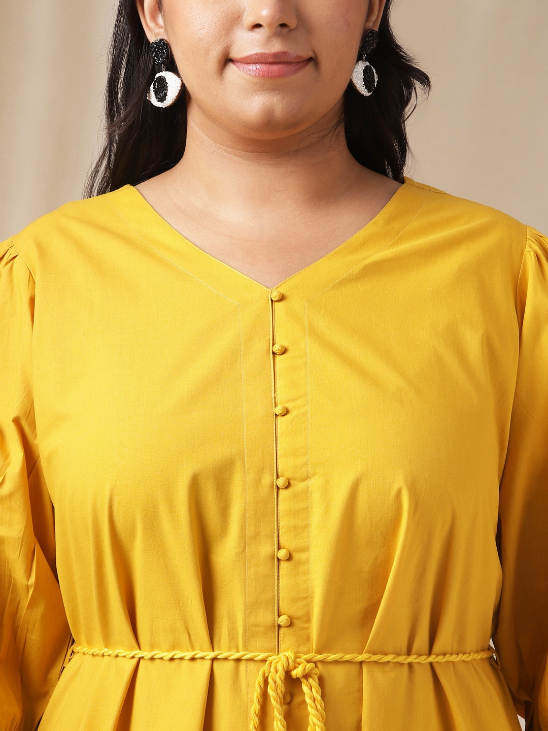 Plus Size Yellow Poplin Solid A-Line Dress  - By Janasya