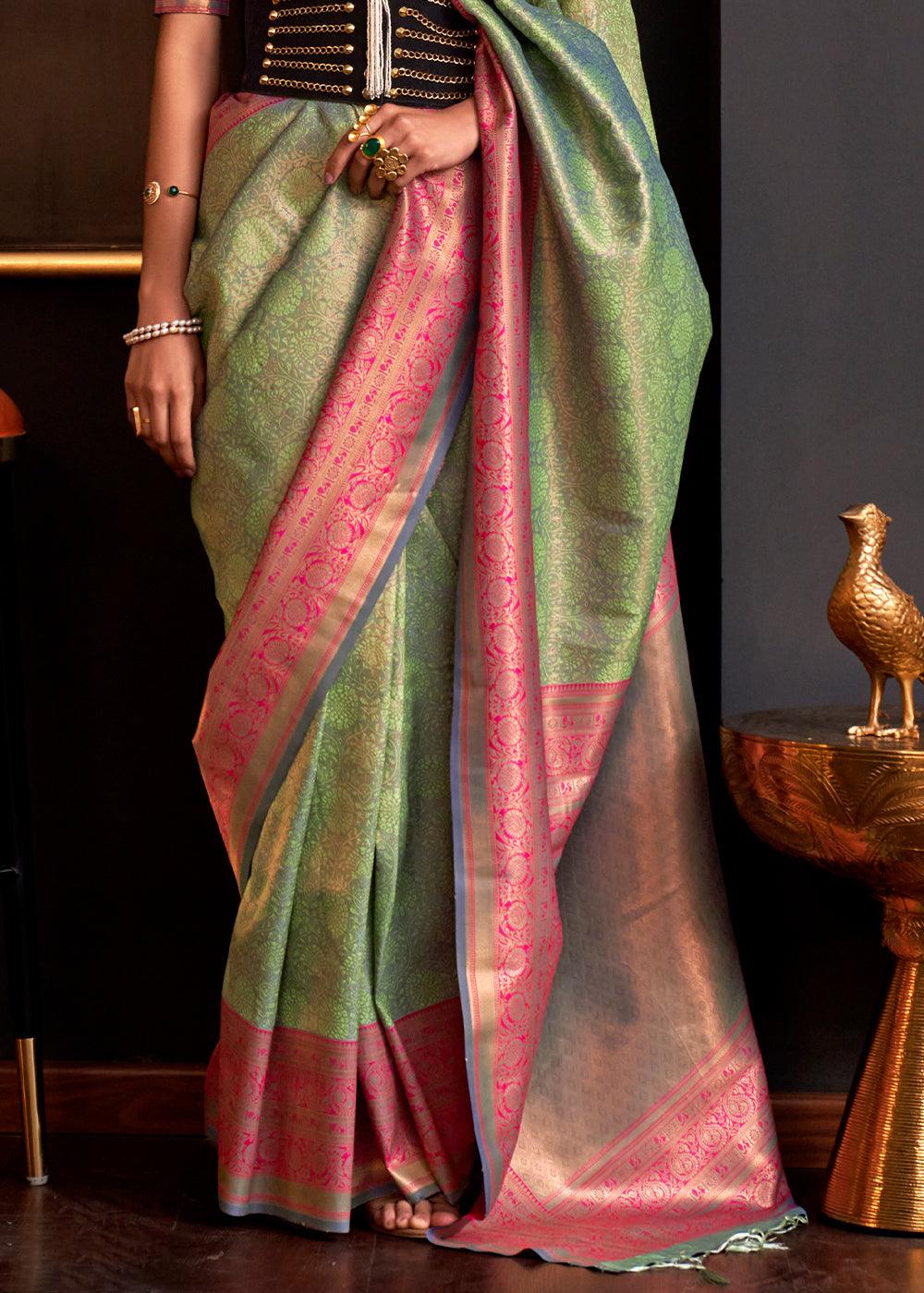 Pastel Green Handloom Woven Designer Silk Saree - qivii