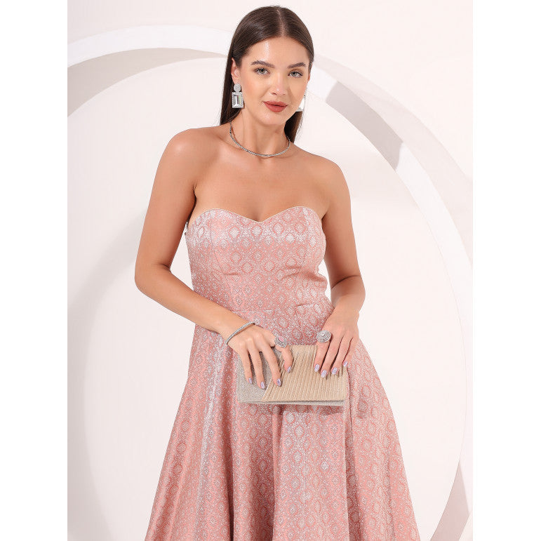 Peach Strapless Brocade Anarkali Gown - qivii