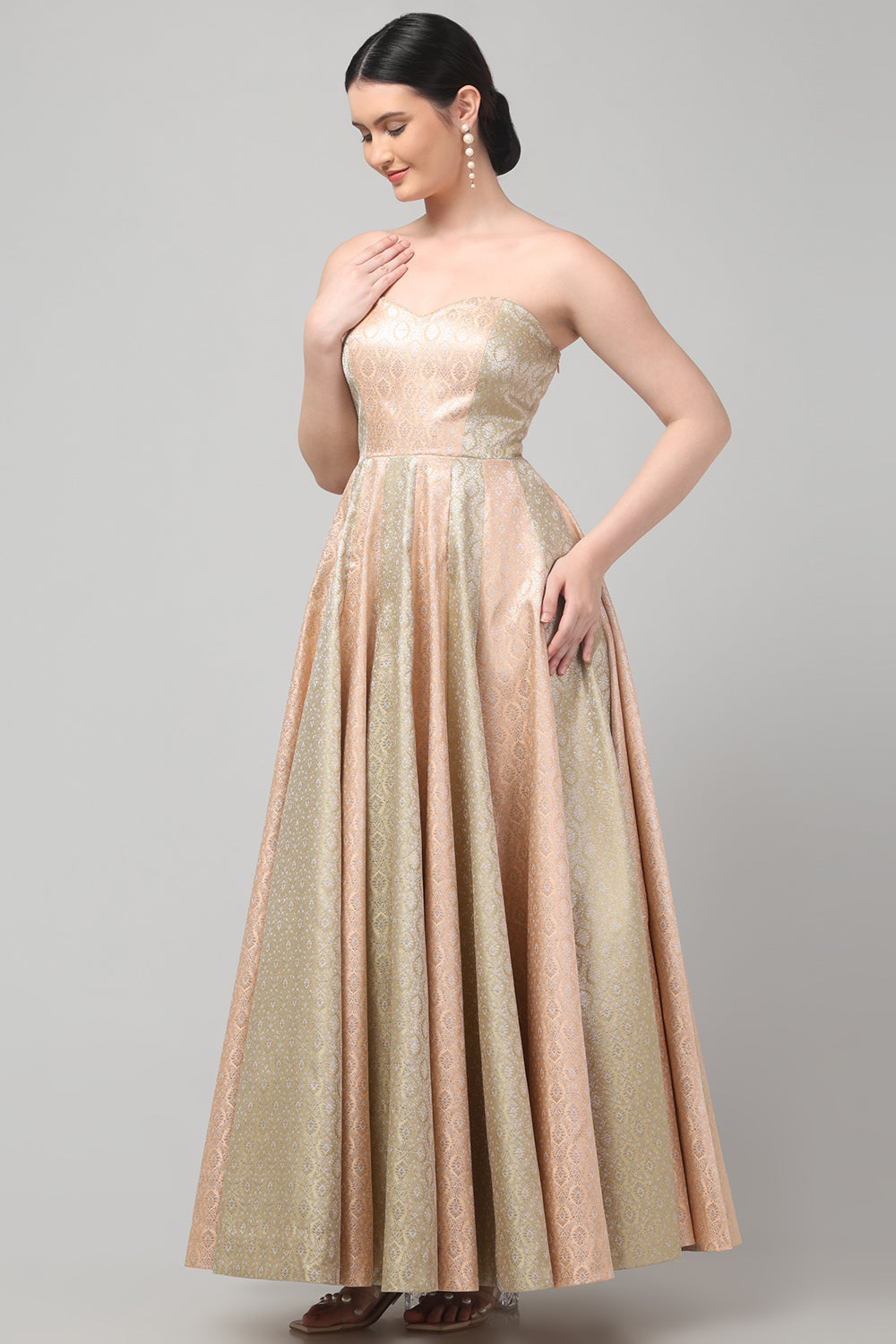 Two Tone Brocade Anarkali Gown with Dupatta