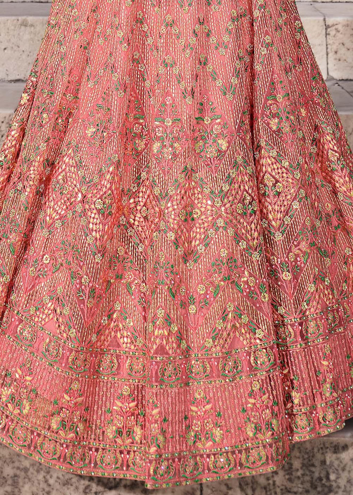 Peach Pink Soft Net Lehenga Choli with Zari & Thread Work - qivii