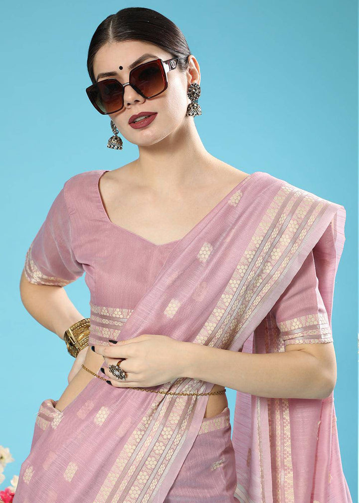 Periwinkle Purple Chikankari Weaving Cotton Saree | Stitched Blouse - qivii