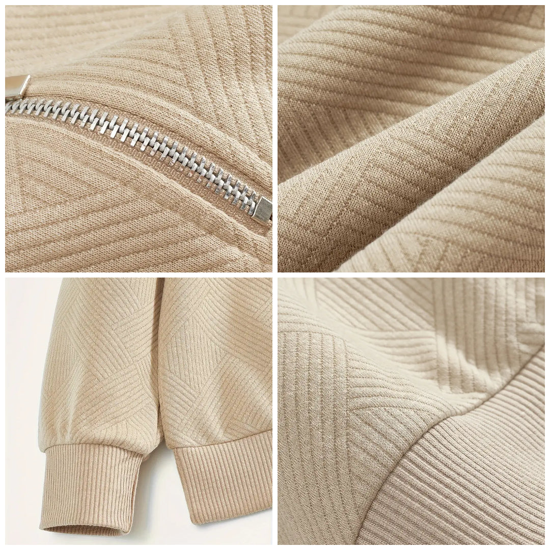 James™ - Vintage Geometrisch Ontwerp Sweater Met Rits  - By Qivii