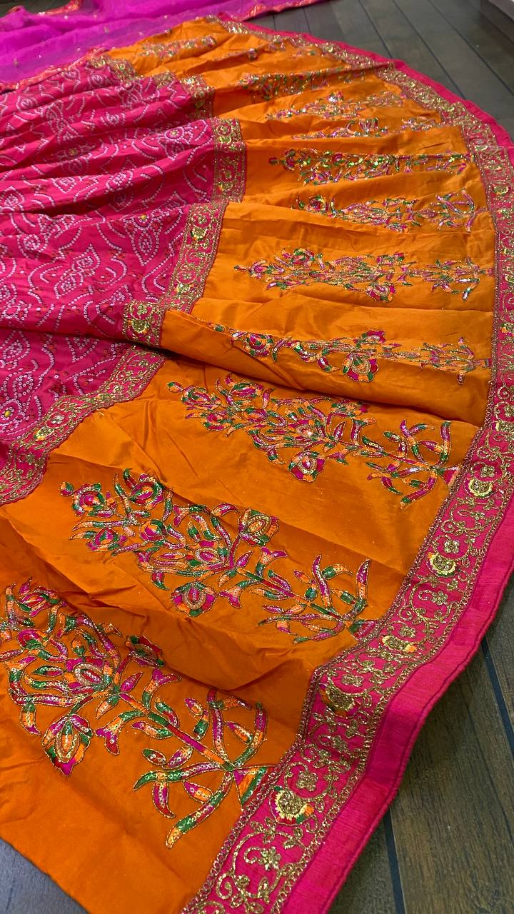 Pink Satin silk + tapeta silk lehnga with Dori , thread & sequence work - INSPIRED | Ready To Wear