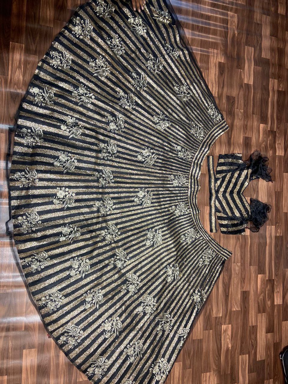 Black Premium Malai Satin Embellished With Heavy Sequins Work , Embroidery Work Lehenga Choli - Inspired | Ready To Wear - qivii