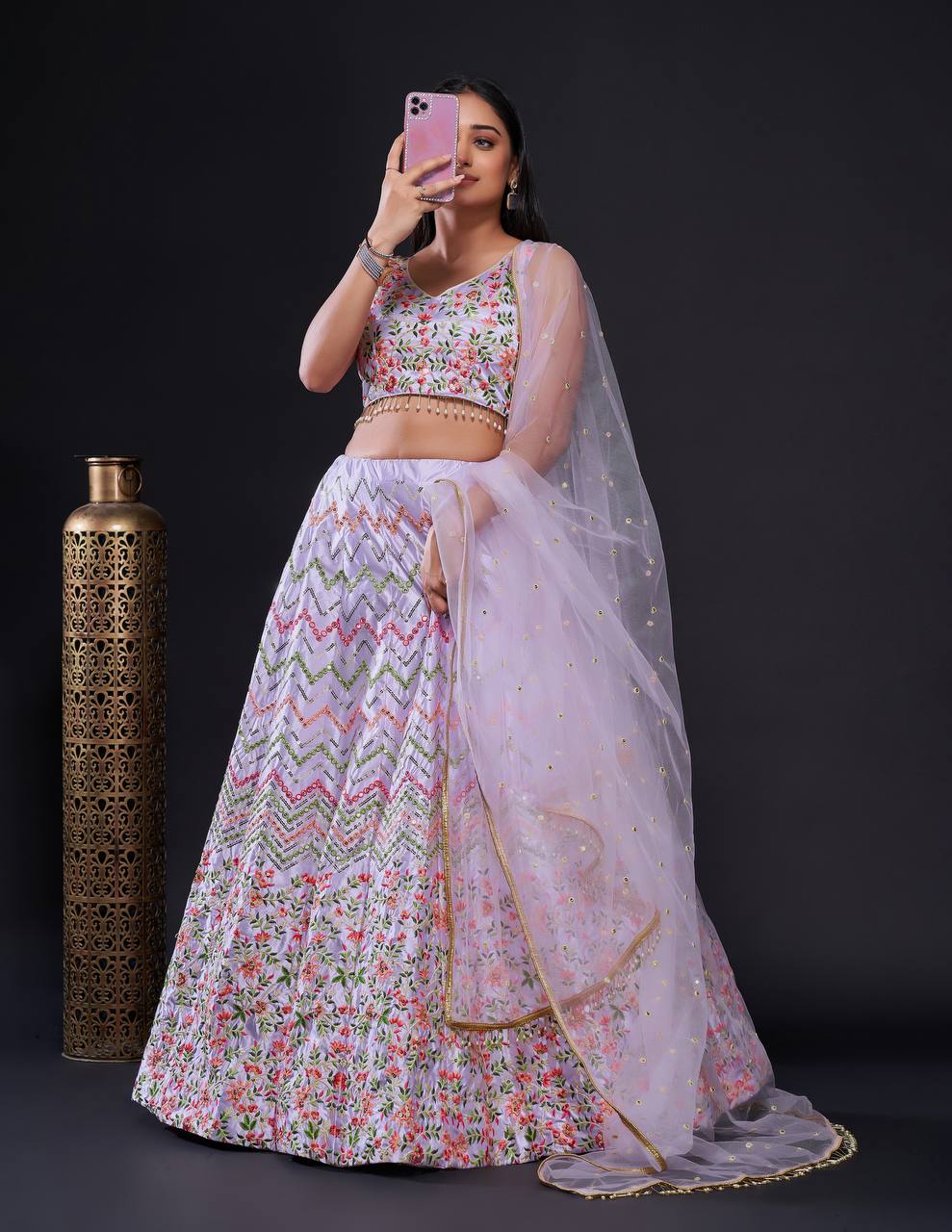 Purple Heavy satin silk lehnga with sequence & thread work | Ready To Wear - qivii