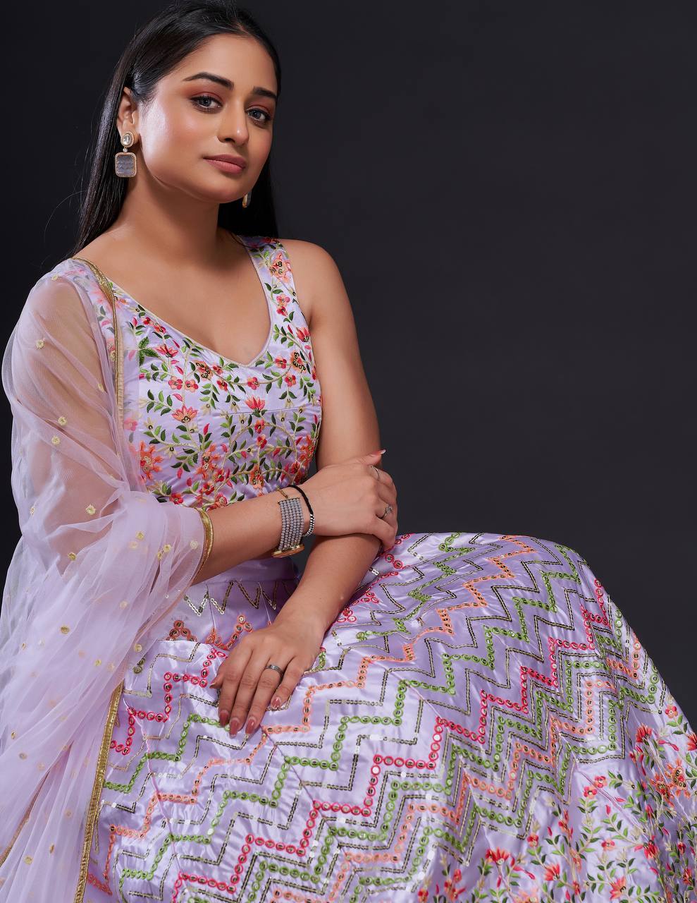 Purple Heavy satin silk lehnga with sequence & thread work | Ready To Wear - qivii