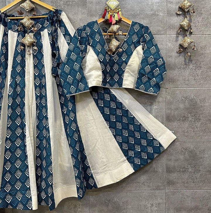 Rama Colour Pure Cotton With Print Navratri  Special Lehenga Choli Set