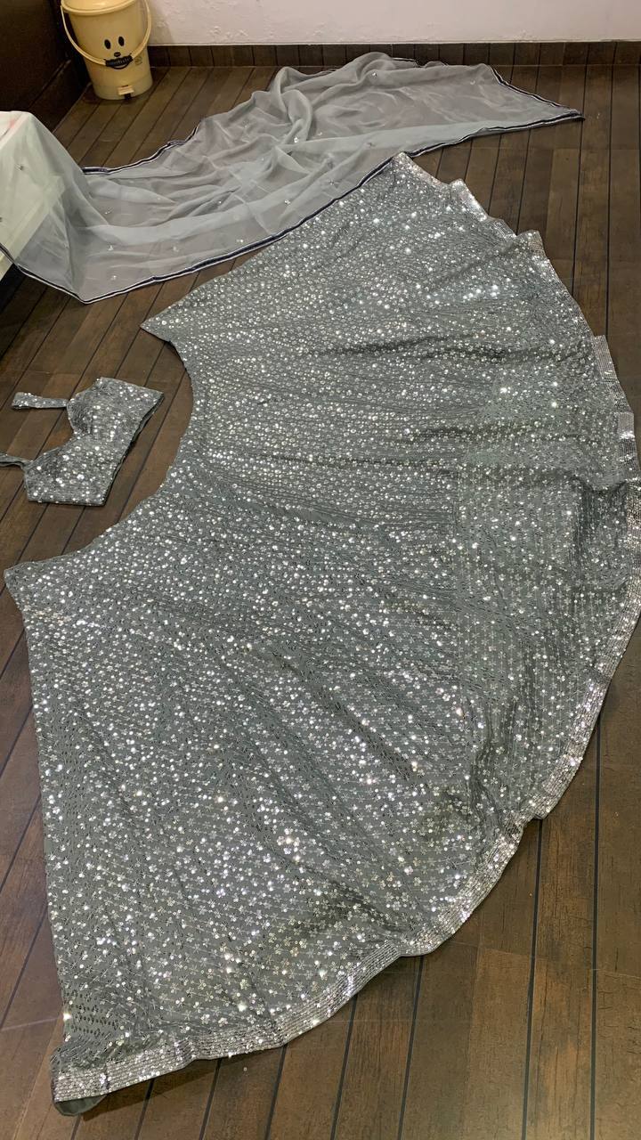 Silver Kasturi crep silk lehnga with sequence work - INSPIRED | Ready To Wear - qivii