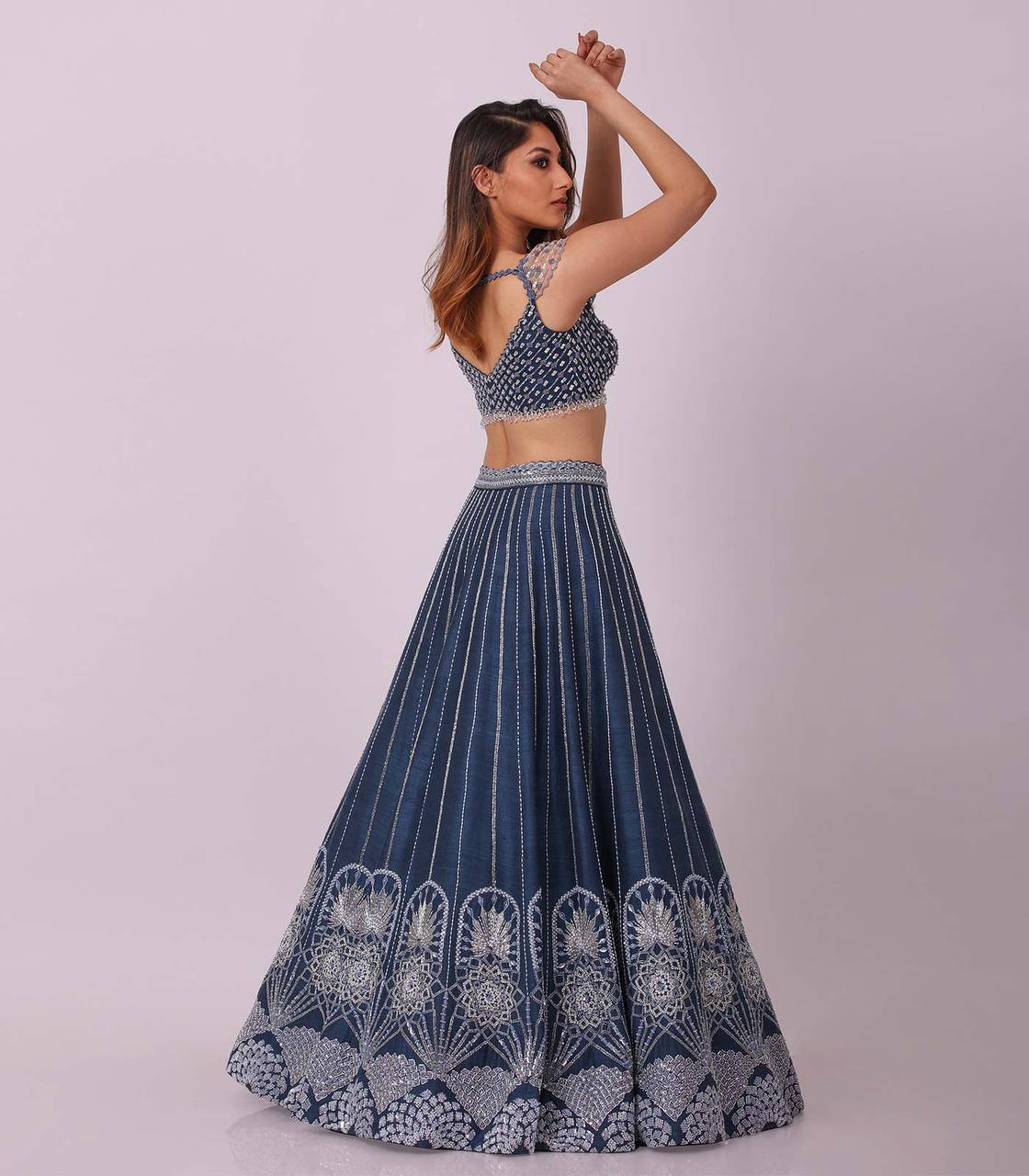 Blue silk lehenga with rainbow sequins , thread & dori work - INSPIRED | Ready To Wear - qivii