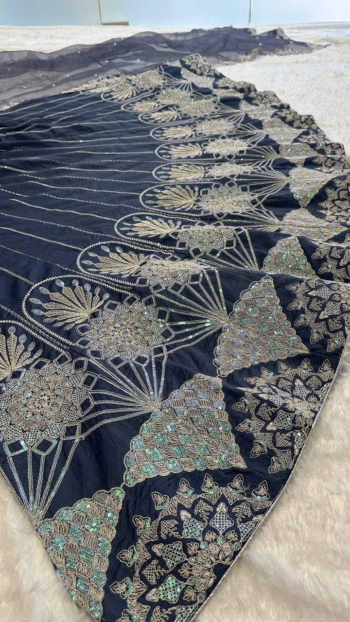 Blue silk lehenga with rainbow sequins , thread & dori work - INSPIRED | Ready To Wear - qivii