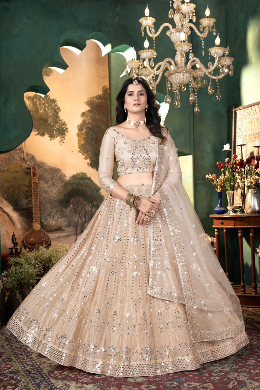Brown Premium Malai Satin Embellished With Beautiful Embroidery Lehenga - INSPIRED | Ready To Wear - qivii