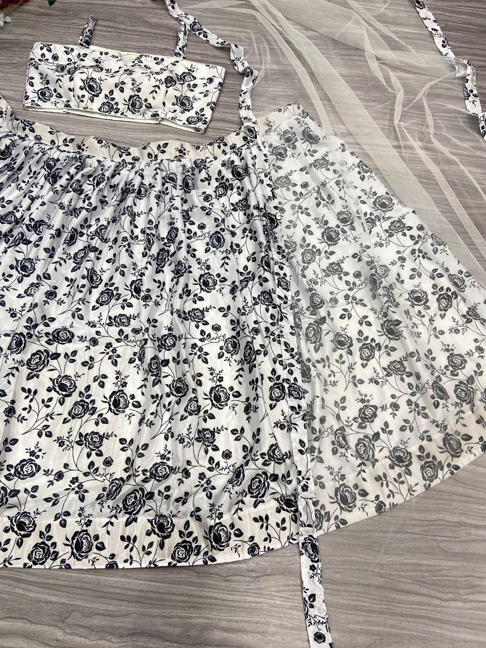 Premium Chinon Silk Embellished With Beautiful Digital Print With Heavy Cancan Lehenga - INSPIRED | Ready To Wear - qivii