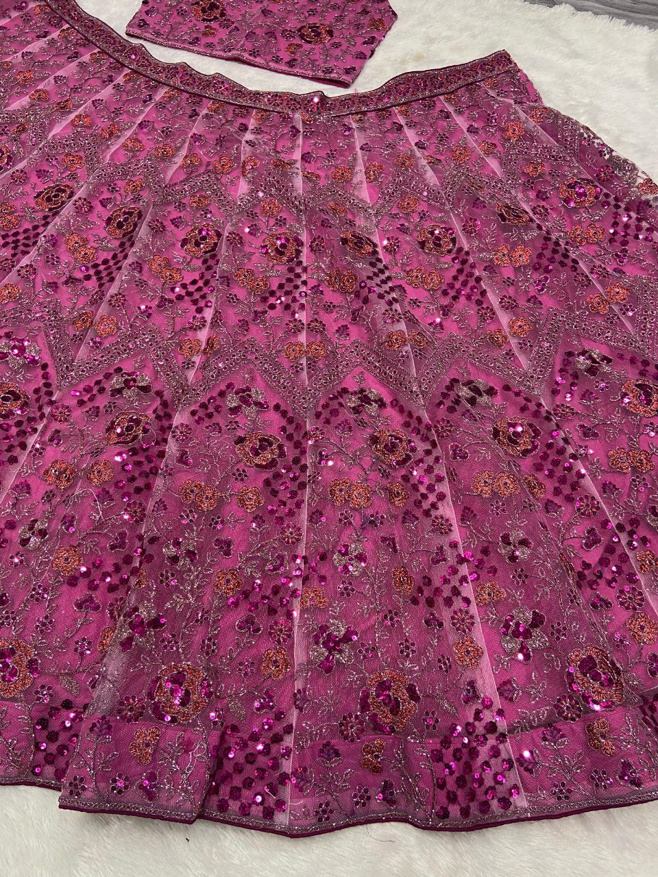 Pink Premium Butterfly Soft Net Embellished With Heavy Thread Embroidery Lehenga - INSPIRED | Ready To Wear - qivii