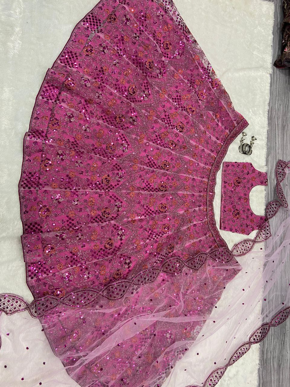 Pink Premium Butterfly Soft Net Embellished With Heavy Thread Embroidery Lehenga - INSPIRED | Ready To Wear - qivii