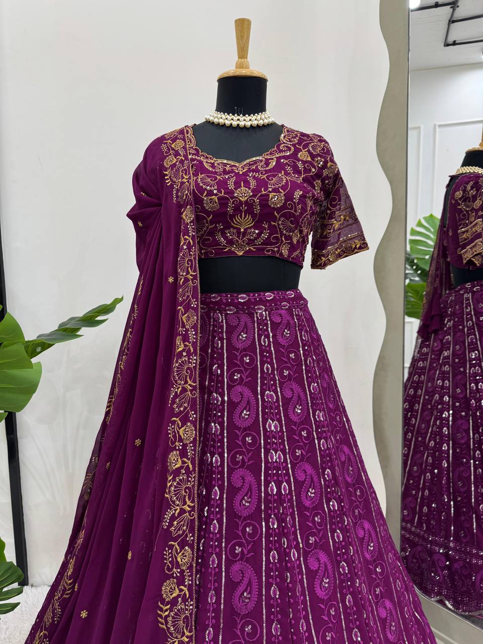 Purple Foux Gorgette thread with Sequnce Lehenga Choli - INSPIRED | Ready To Wear - qivii