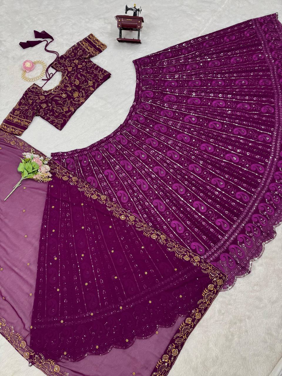 Purple Foux Gorgette thread with Sequnce Lehenga Choli - INSPIRED | Ready To Wear - qivii