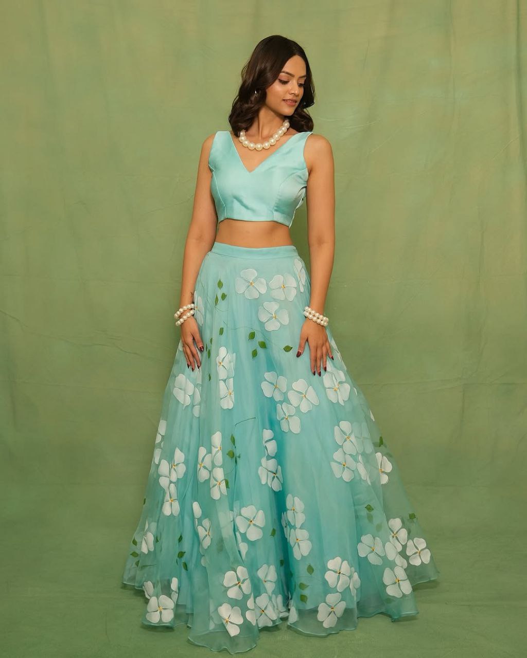 Blue Premium Taby Silk With Beautiful Floral Print With Heavy Cancan Lehenga - INSPIRED | Ready To Wear - qivii