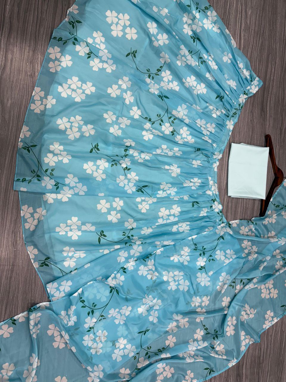 Blue Premium Taby Silk With Beautiful Floral Print With Heavy Cancan Lehenga - INSPIRED | Ready To Wear - qivii