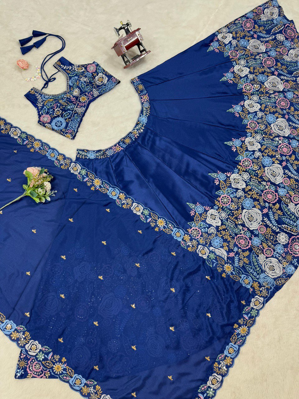 Blue Heavy chinon silk thread with Sequnce Lehenga Choli - INSPIRED | Ready To Wear - qivii