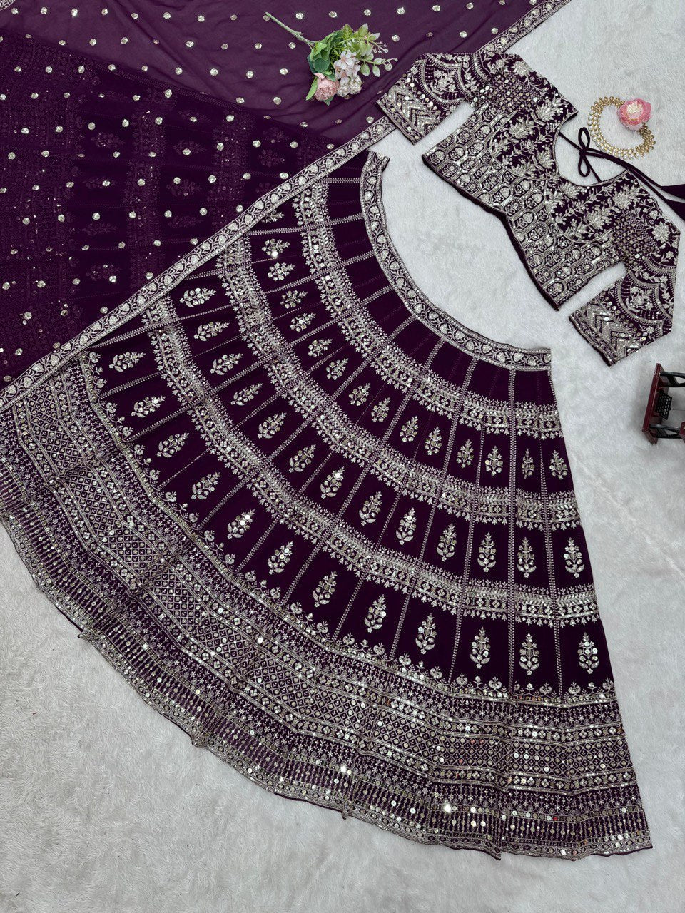 Purple Foux Gorgette thread with sequnce Lehenga Choli - INSPIRED | Ready To Wear - qivii