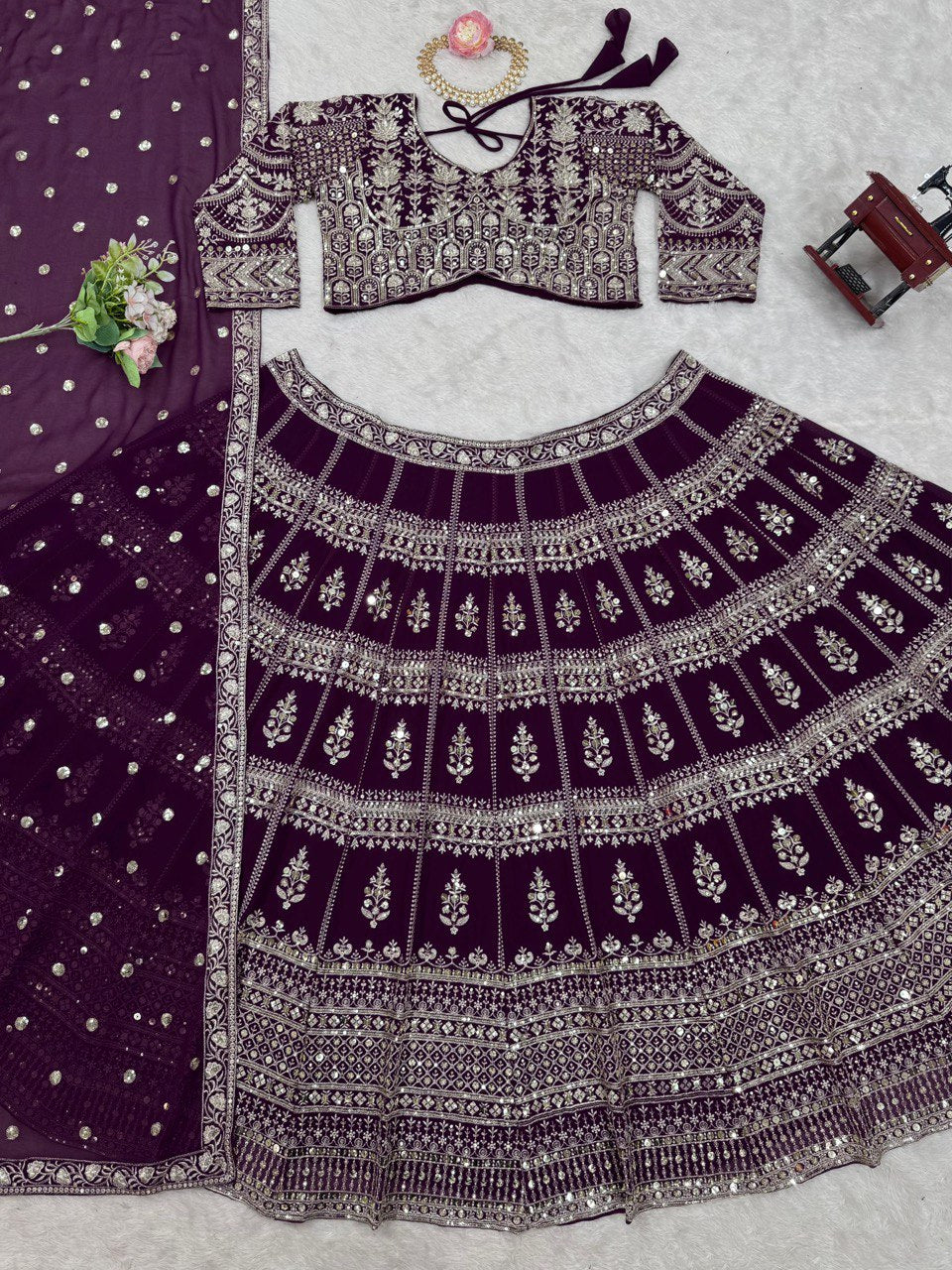 Purple Foux Gorgette thread with sequnce Lehenga Choli - INSPIRED | Ready To Wear - qivii