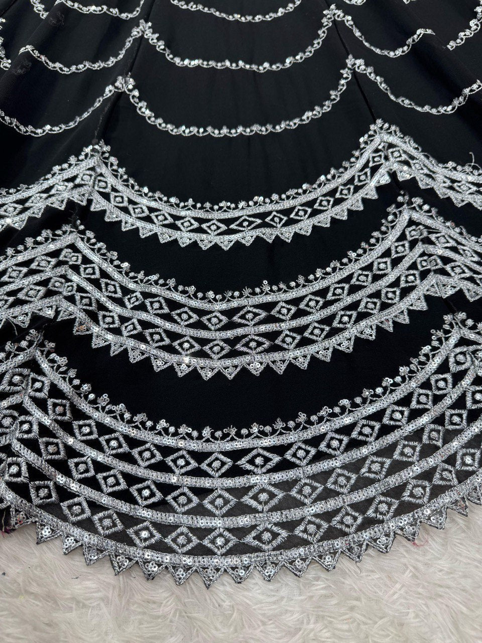 Black Foux Gorgette thread  with Sequnce Lehenga Choli - INSPIRED | Ready To Wear - qivii