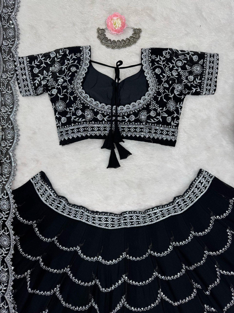 Black Foux Gorgette thread  with Sequnce Lehenga Choli - INSPIRED | Ready To Wear - qivii