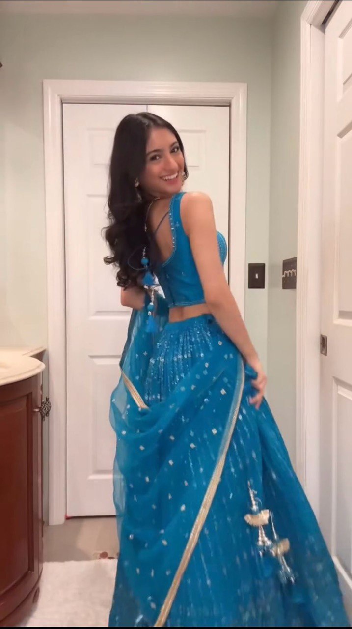Blue Foux Gorgette thread  with Sequnce Lehenga Choli - INSPIRED | Ready To Wear - qivii