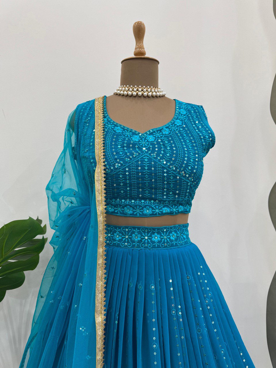 Blue Foux Gorgette thread  with Sequnce Lehenga Choli - INSPIRED | Ready To Wear - qivii