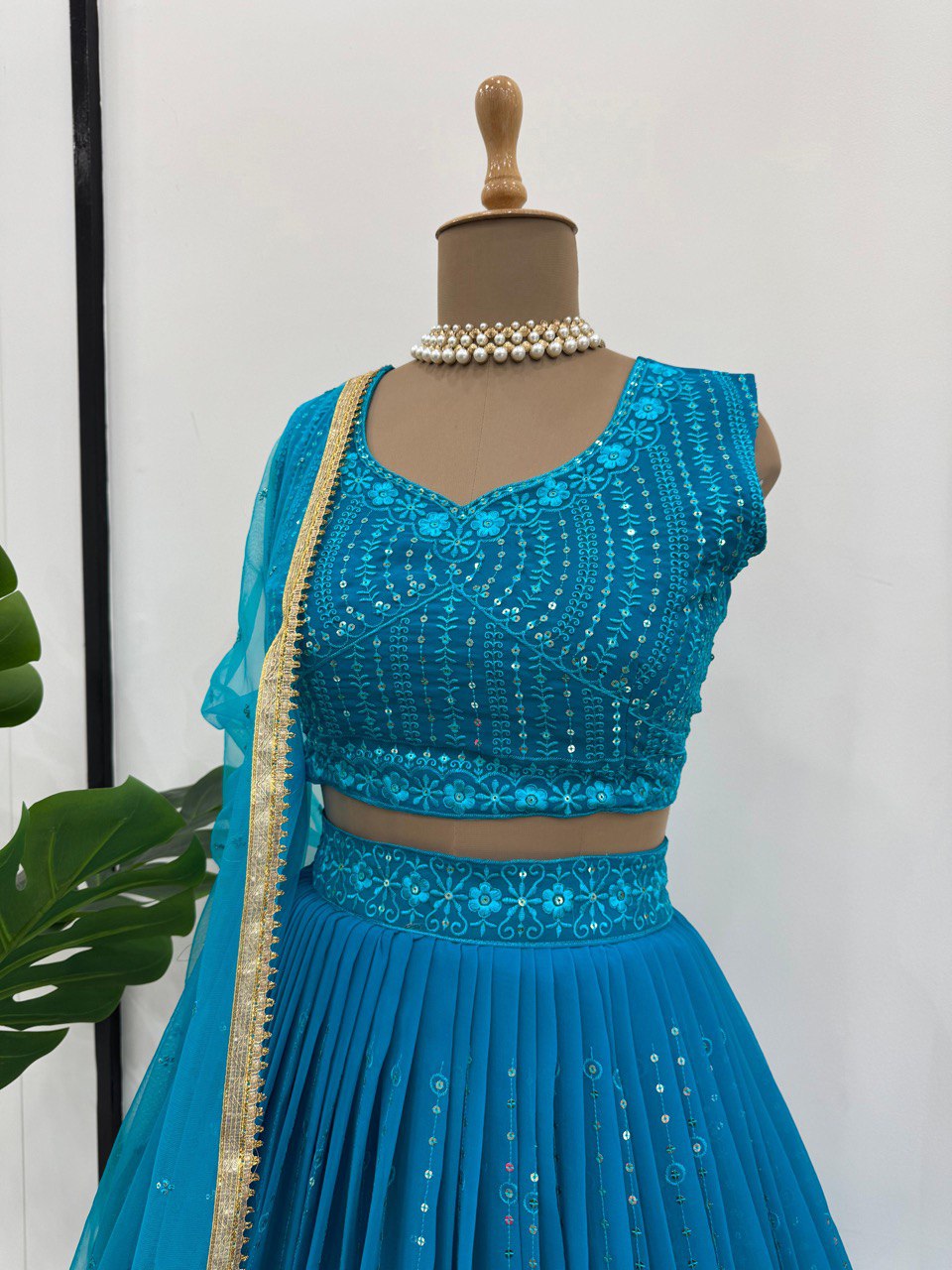 Blue Foux Gorgette thread  with Sequnce Lehenga Choli - INSPIRED | Ready To Wear - qivii