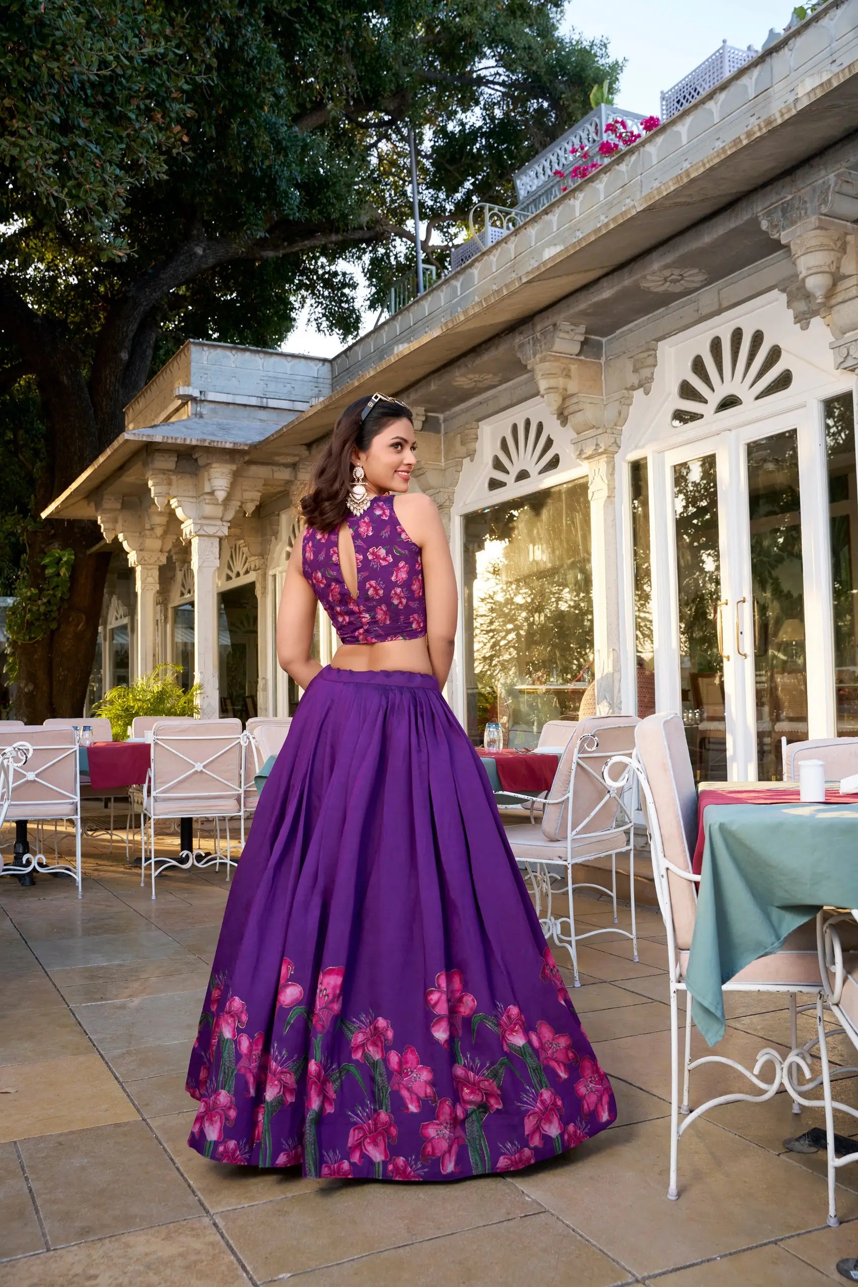 Purple Tussar Silk Floral Printed Lehenga Choli | Ready To Wear - qivii