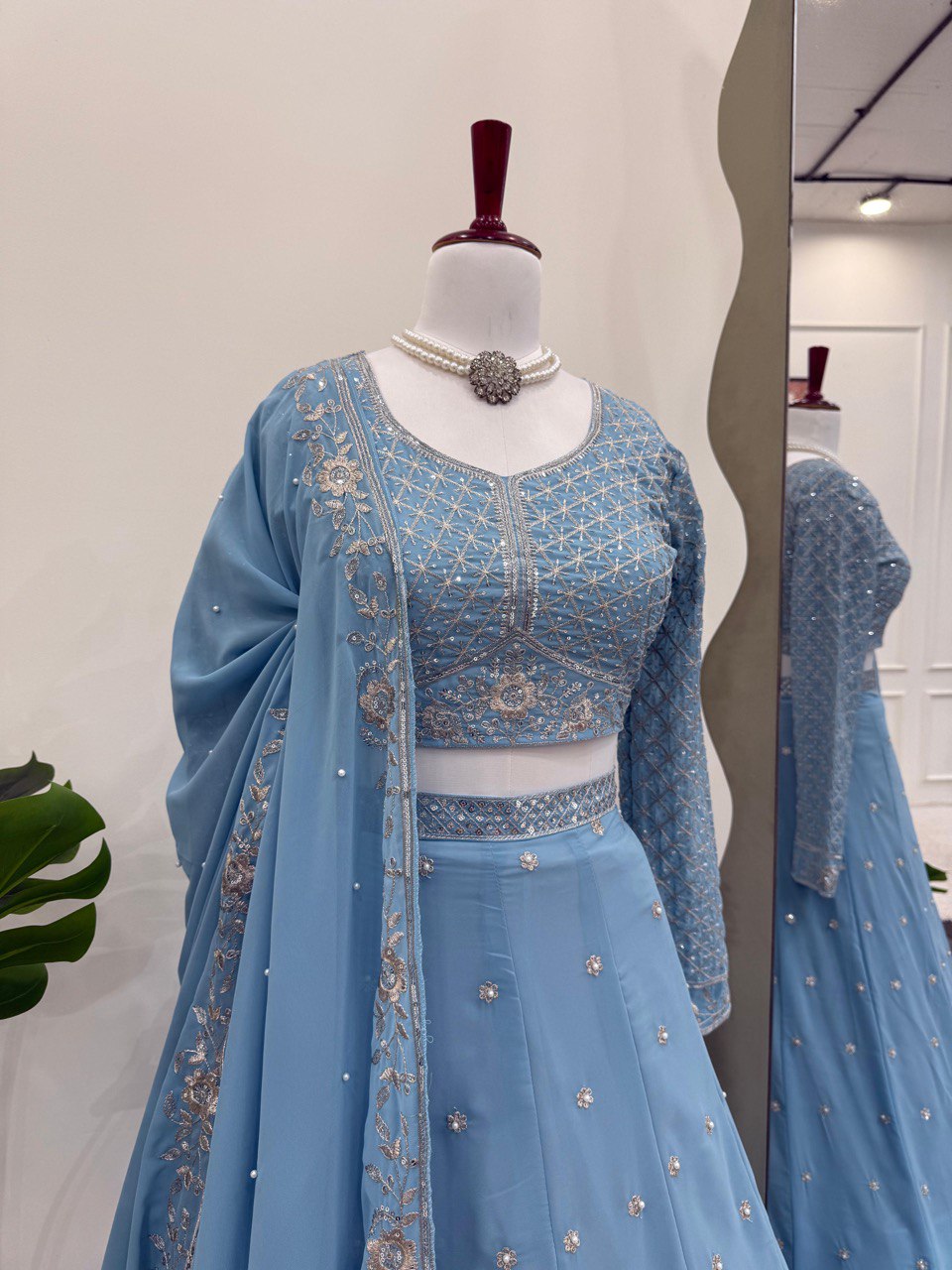 Blue Fox Gorgette thread with Sequnce with Rivet moti Lehenga Choli - INSPIRED | Ready To Wear - qivii