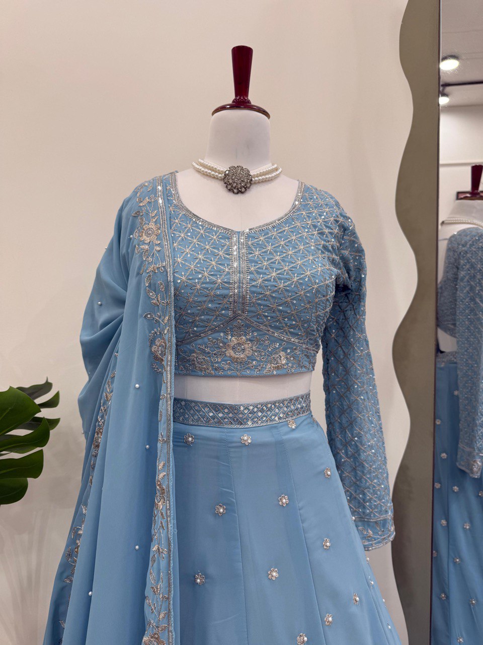 Blue Fox Gorgette thread with Sequnce with Rivet moti Lehenga Choli - INSPIRED | Ready To Wear - qivii