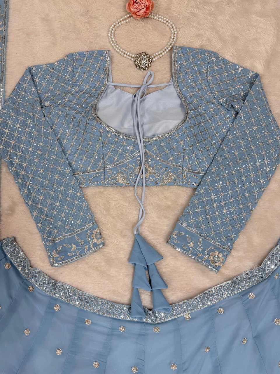 Blue Fox Gorgette thread with Sequnce with Rivet moti Lehenga Choli - INSPIRED | Ready To Wear - qivii