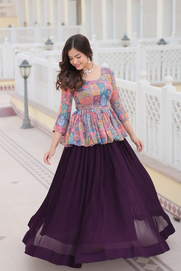 Stunning multi-color Georgette Sequined blouse and plain Co-ord Set by Qivii, perfect for a stylish and elegant look