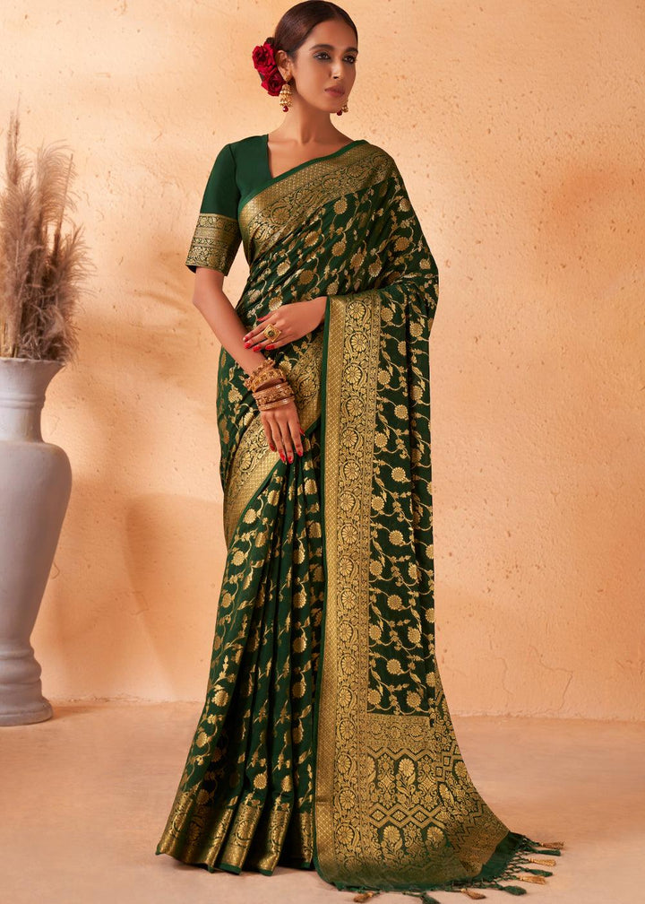 Phthalo Green Woven Georgette Saree - qivii