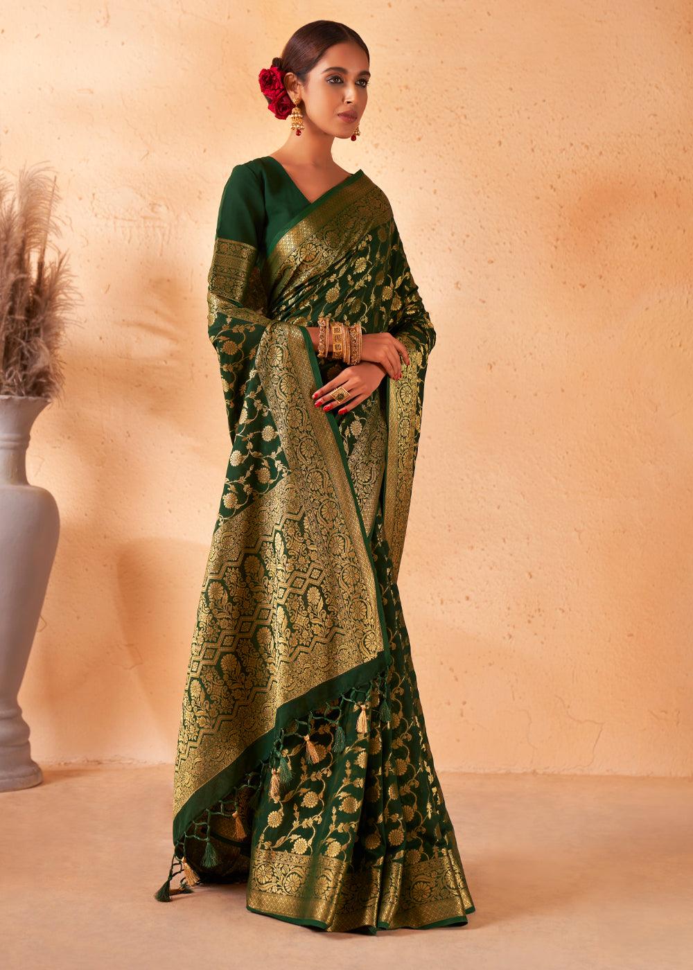 Phthalo Green Woven Georgette Saree - qivii