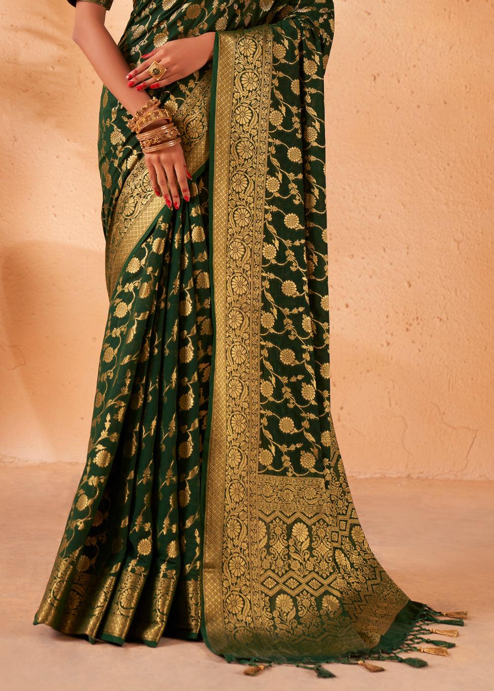 Phthalo Green Woven Georgette Saree - qivii