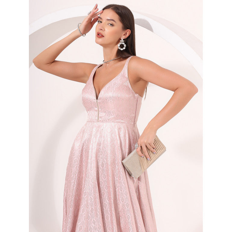 Blush Pink Brocade Anarkali Gown - qivii