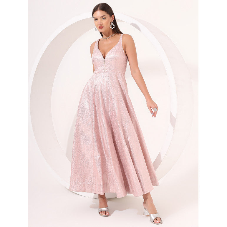 Blush Pink Brocade Anarkali Gown - qivii
