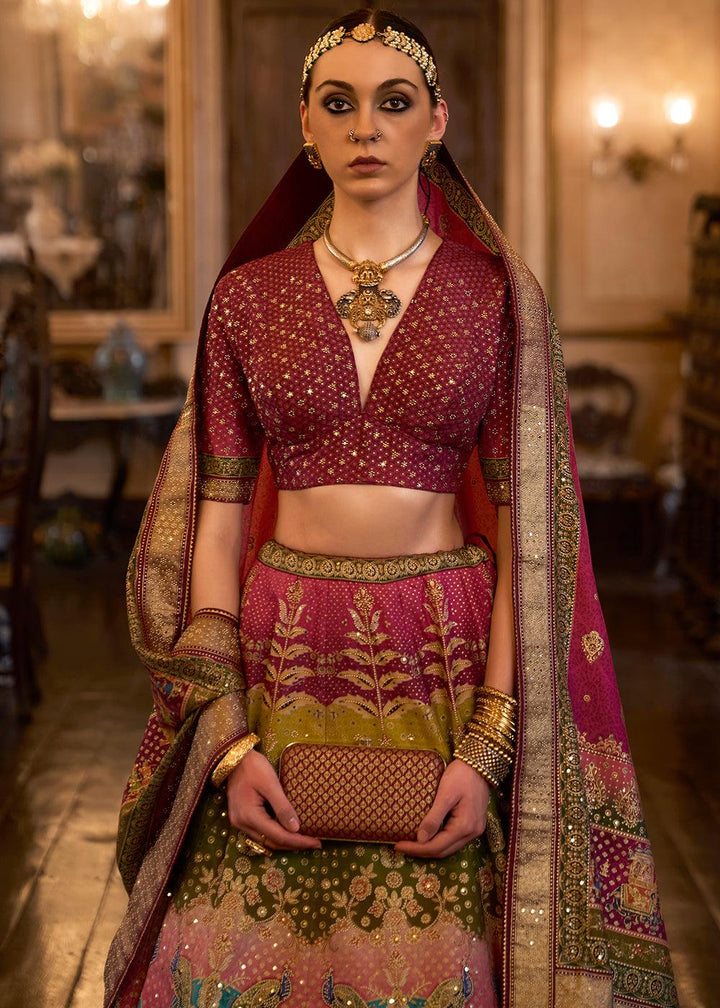 Pink & Brown Ready to Wear Designer Silk Lehenga Choli with Sparkle & Aari Mirror work - qivii