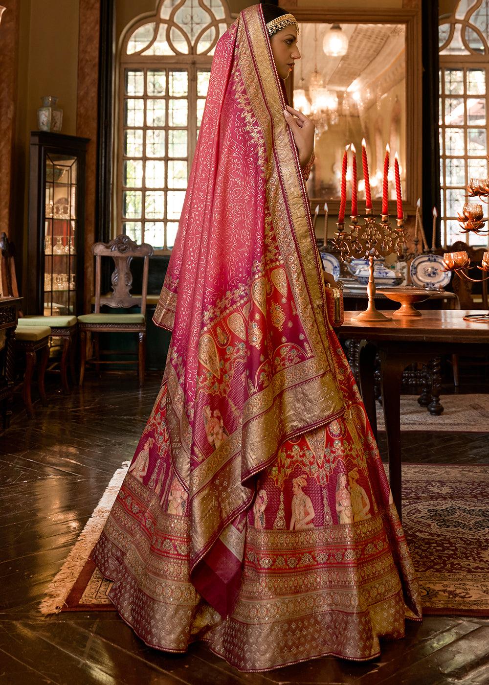 Pink & Golden Ready to Wear Designer Silk Lehenga Choli with Sparkle & Mirror work - qivii