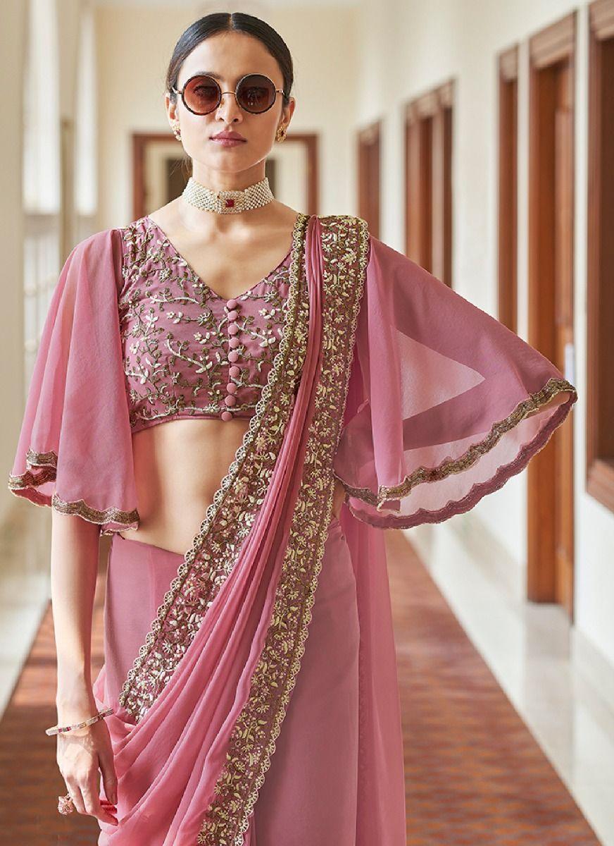 Pink Color Wedding Wear Heavy Thread And Zari Work Saree  - By Kreeva