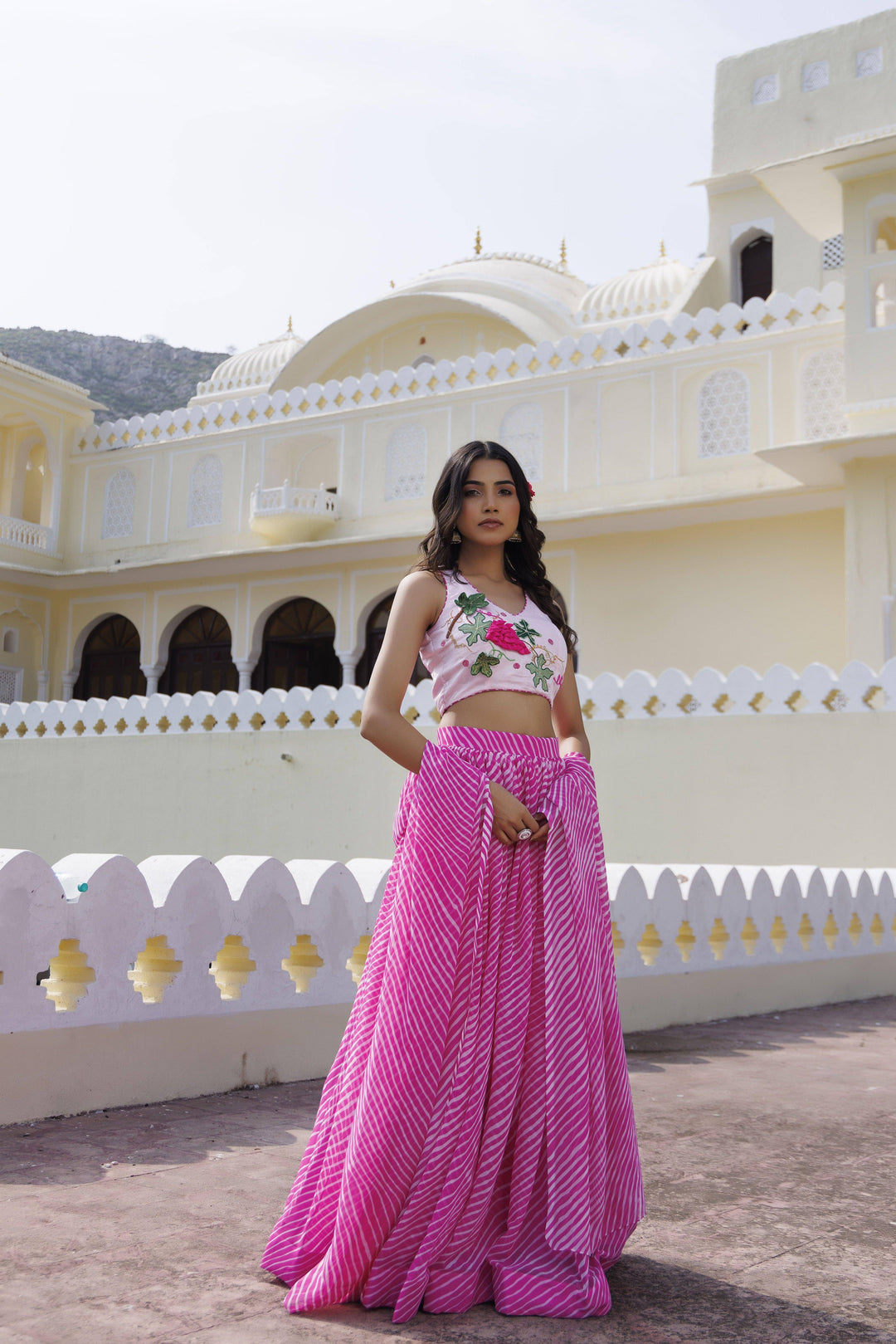 Pink Grape Leheriya Lehenga Set - qivii