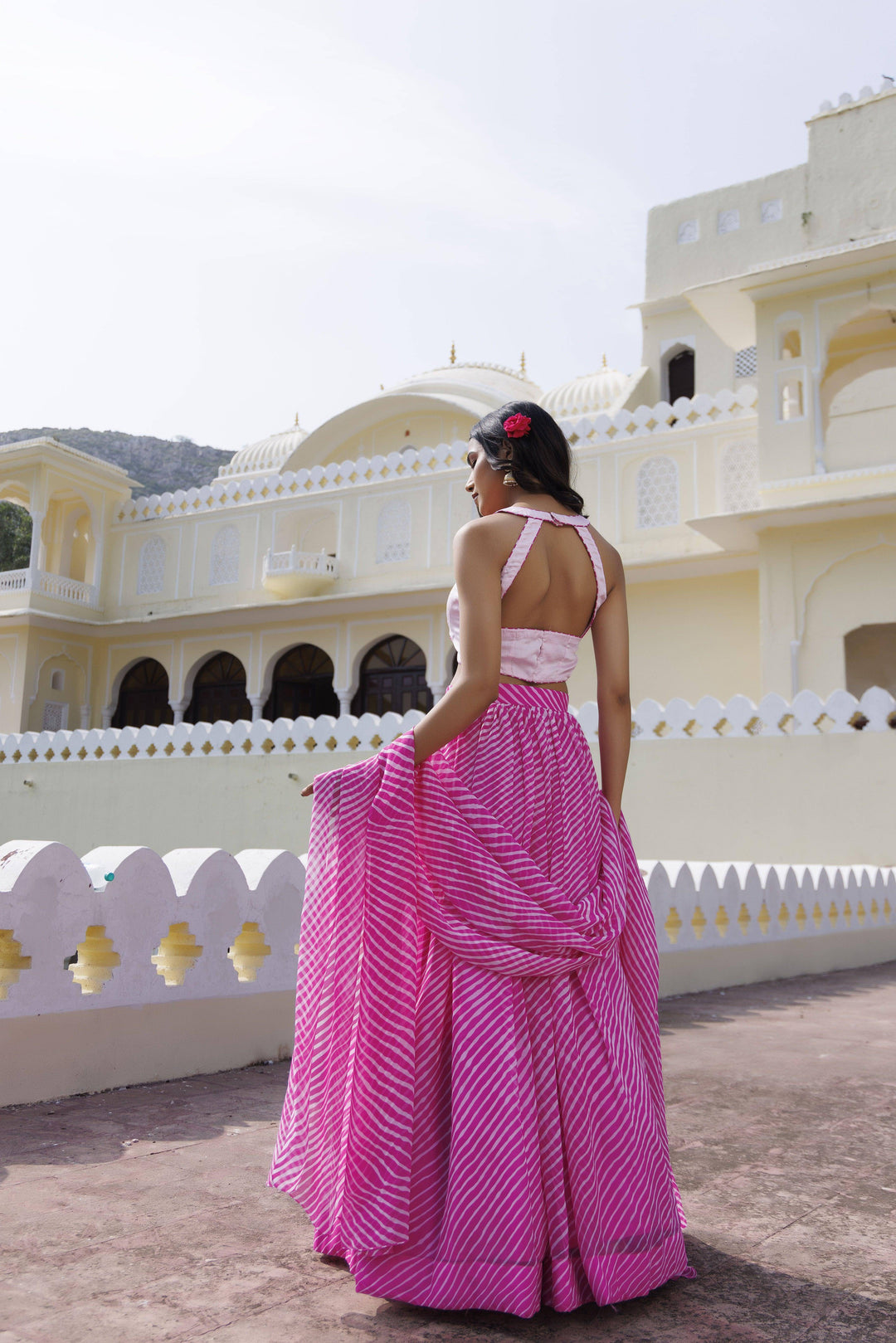 Pink Grape Leheriya Lehenga Set - qivii