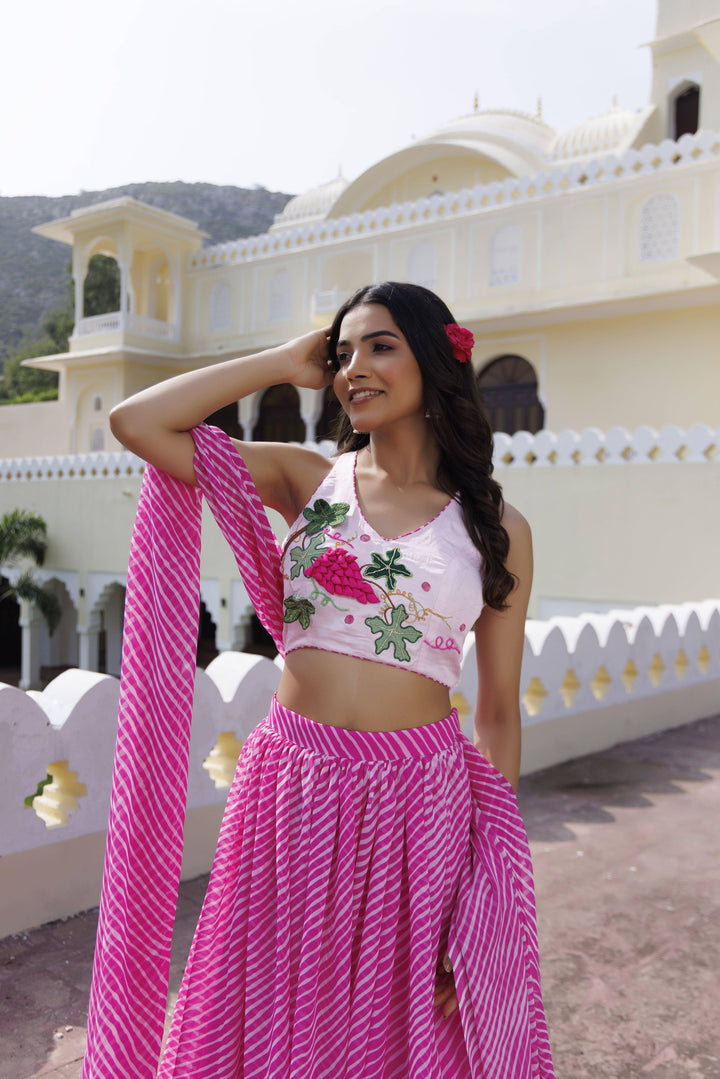 Pink Grape Leheriya Lehenga Set - qivii