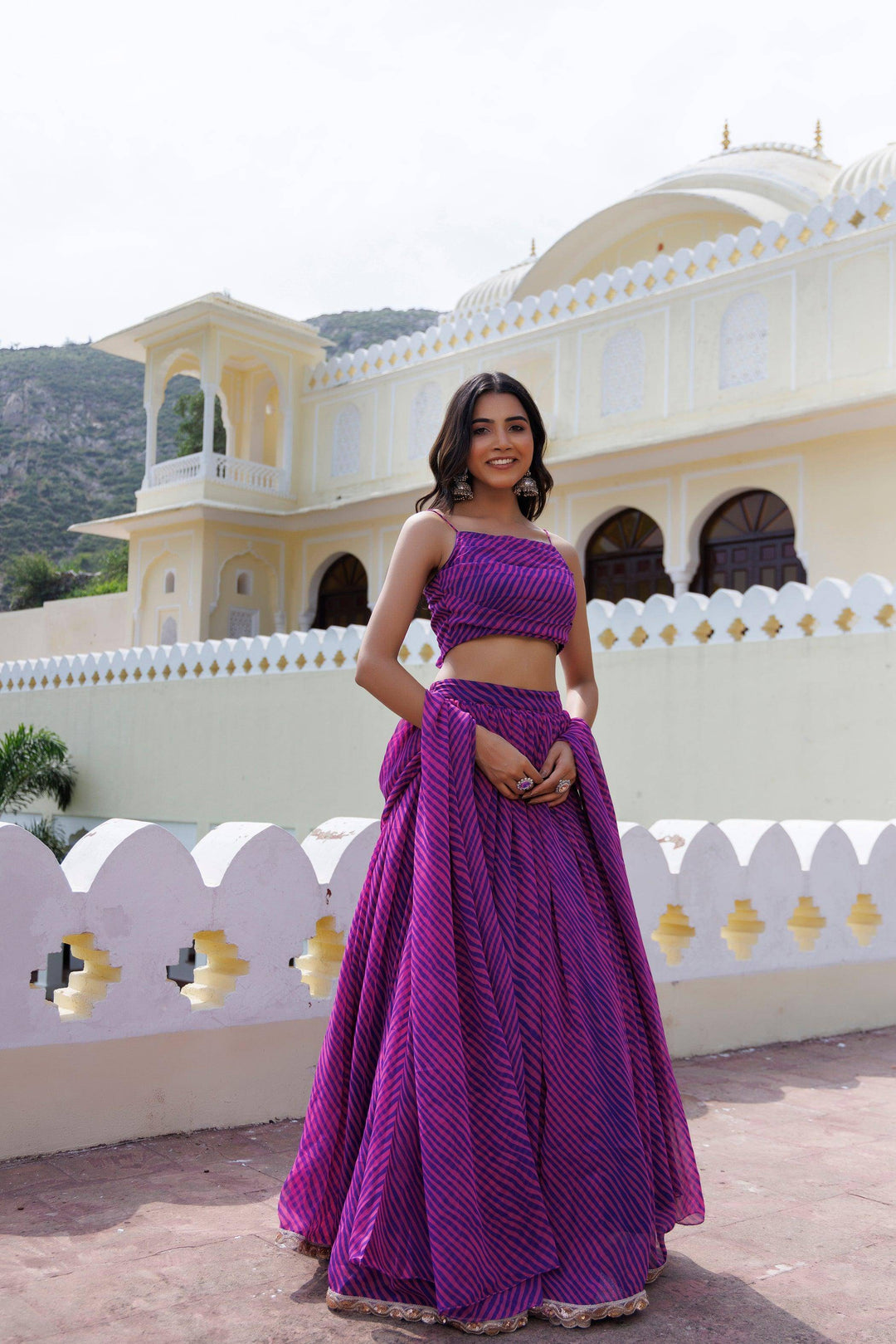 Pink Magenta Haze Leheriya Lehenga Set - qivii